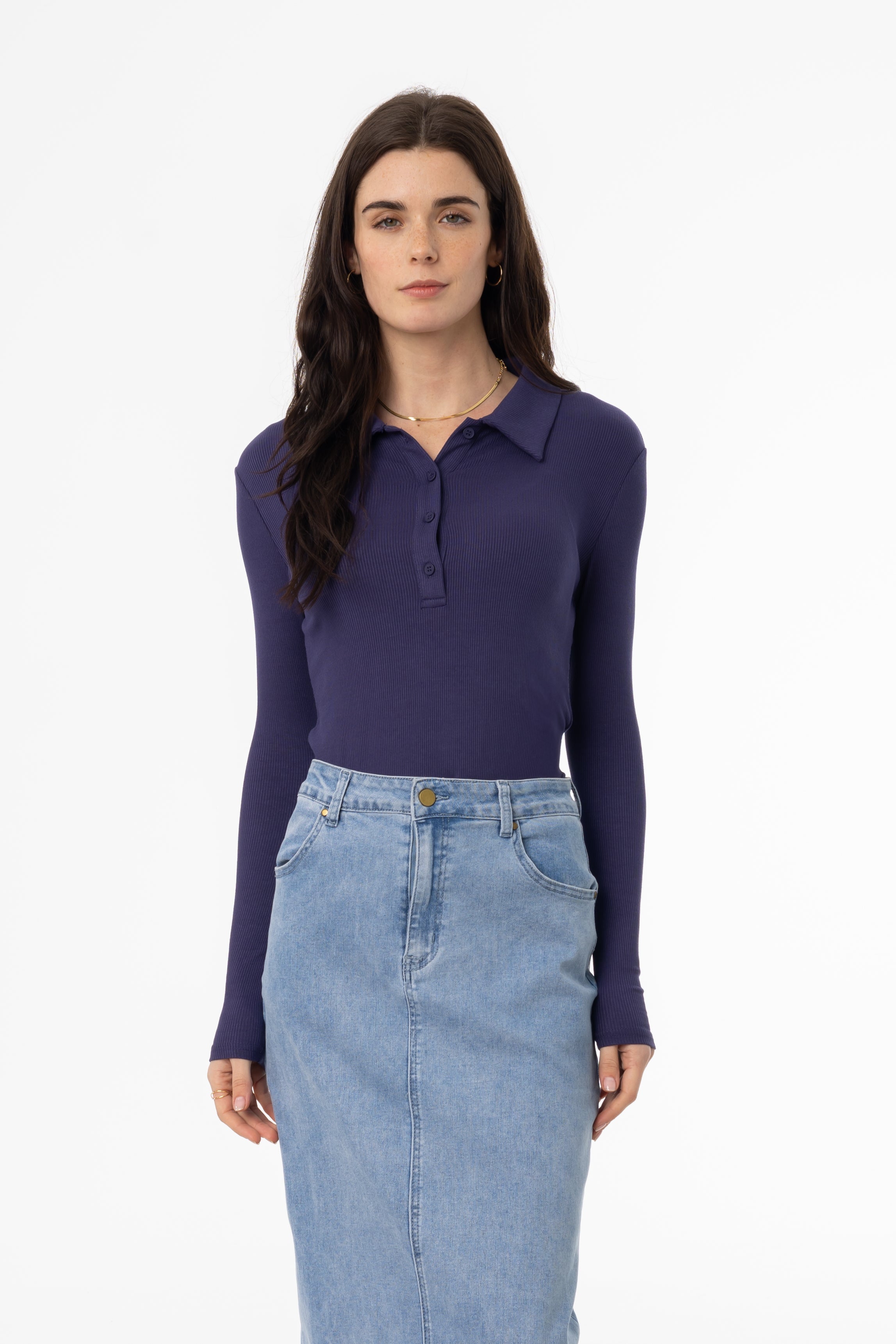 Navy Ribbed Polo T-Shirt