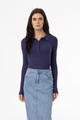 Navy Ribbed Polo T-Shirt