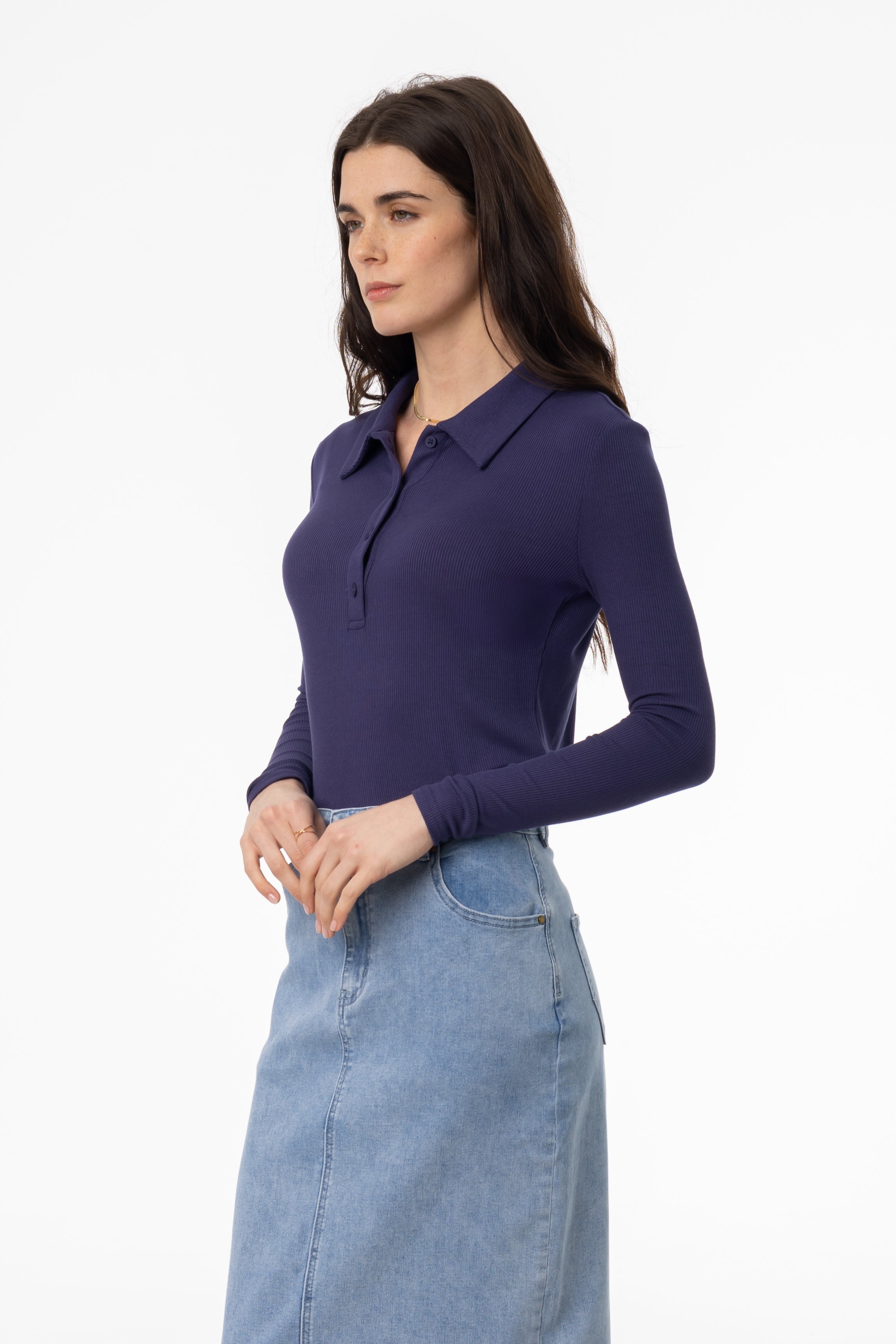 Navy Ribbed Polo T-Shirt