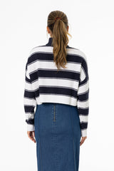 Navy Striped Quarter Zip Sweater Top