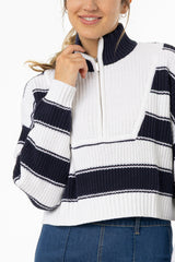 Navy Striped Quarter Zip Sweater Top