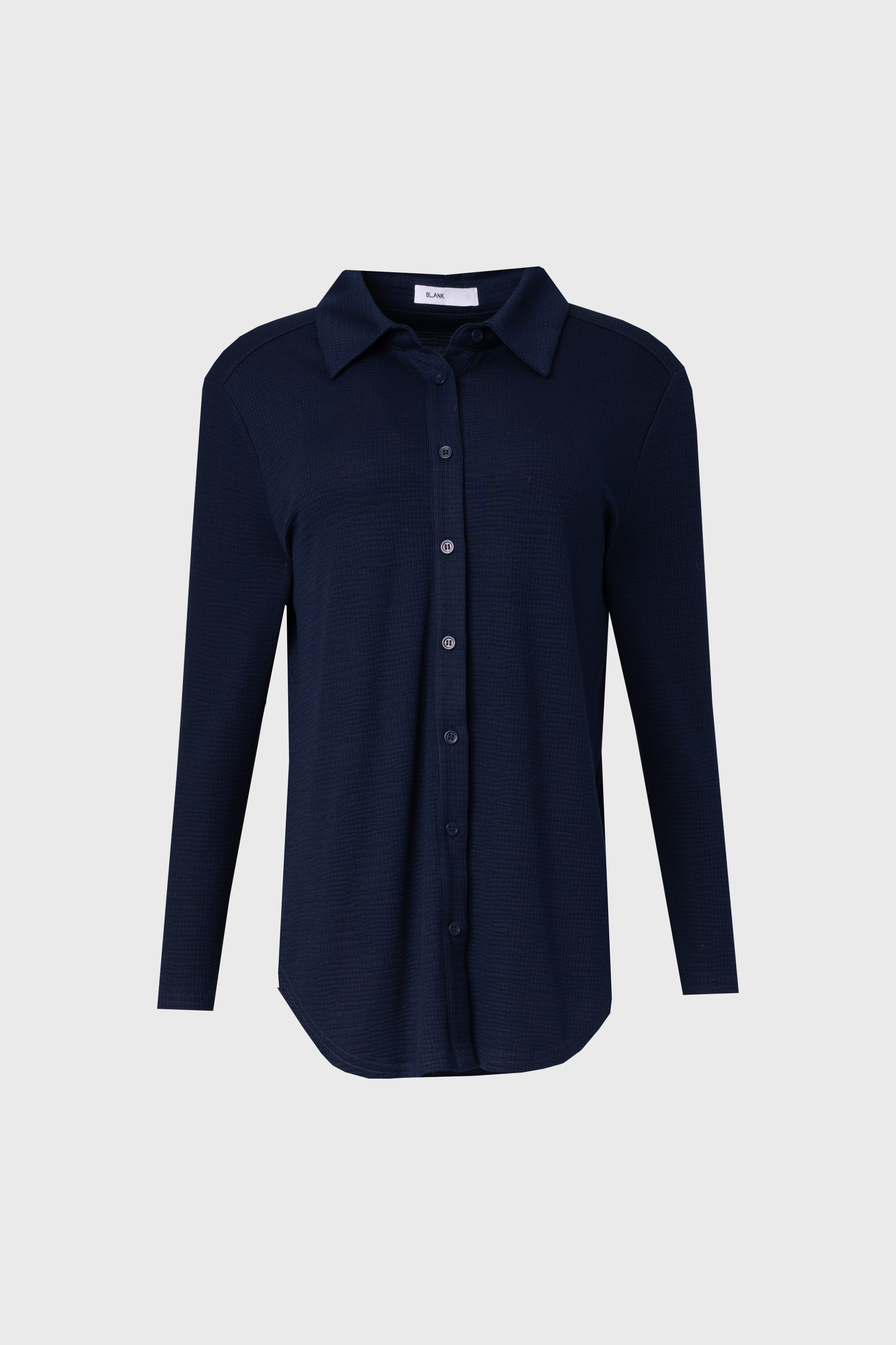 Navy Waved Button Down Shirt