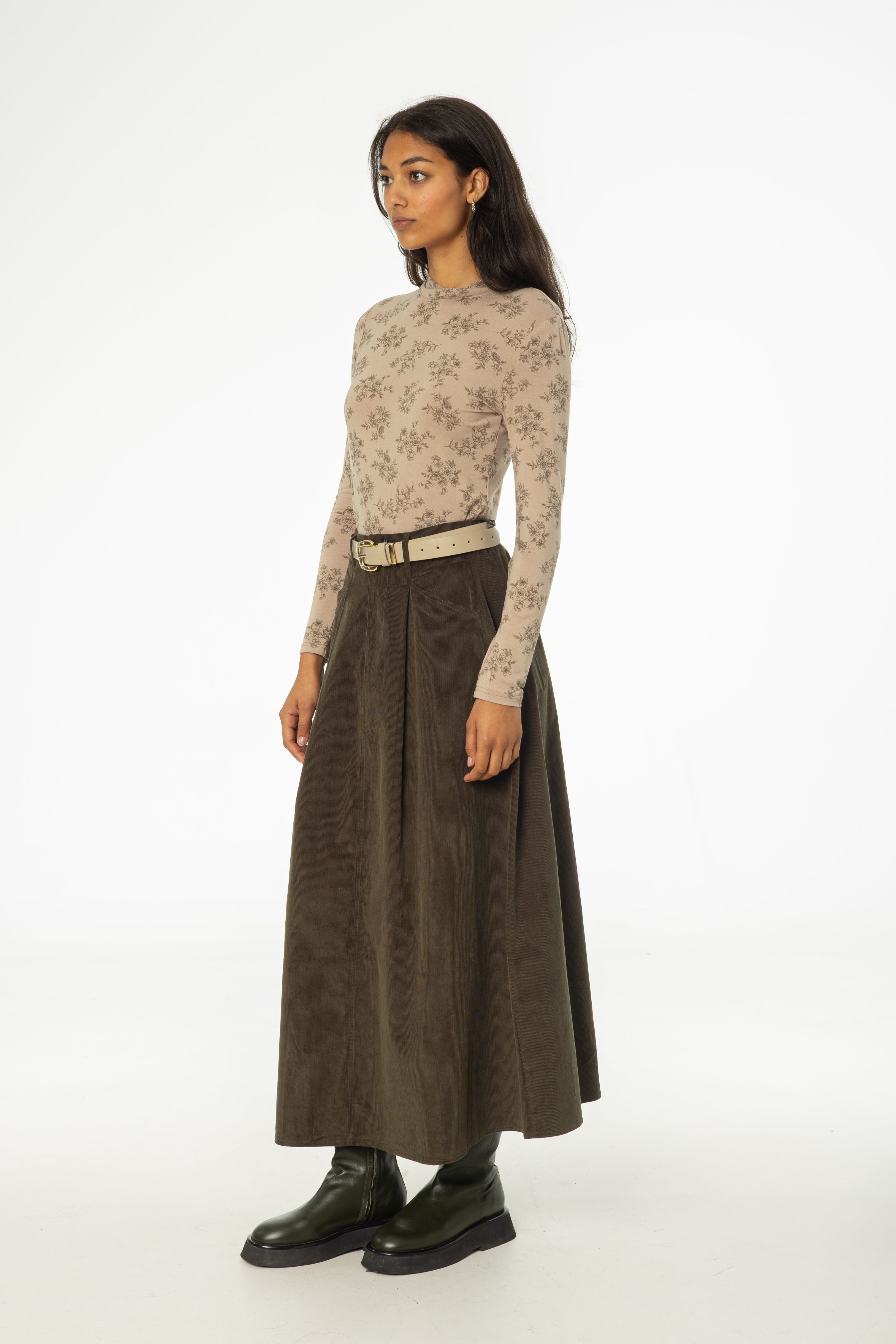 Olive Cargo Corduroy Maxi Skirt