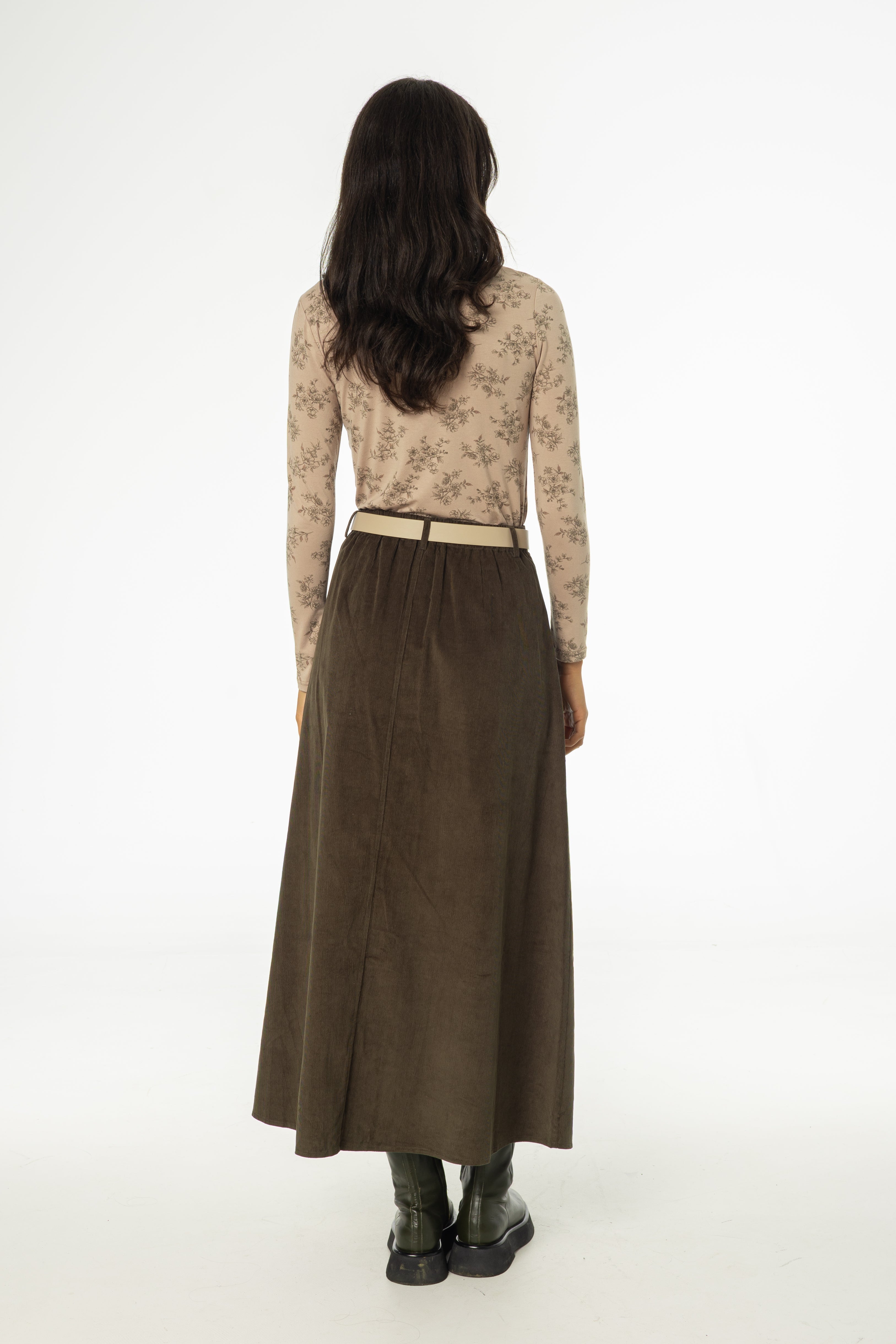 Olive Cargo Corduroy Maxi Skirt