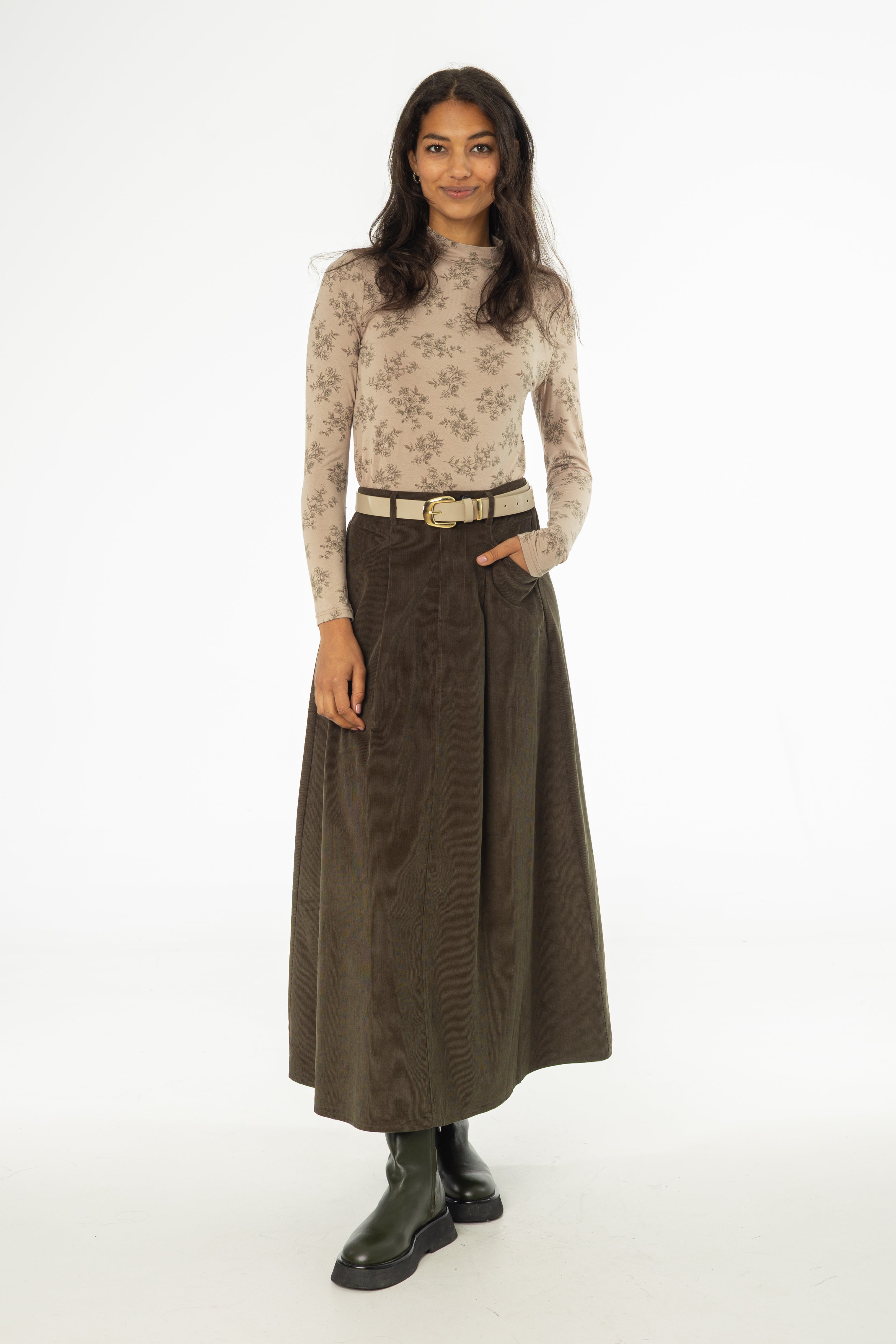 Olive Cargo Corduroy Maxi Skirt