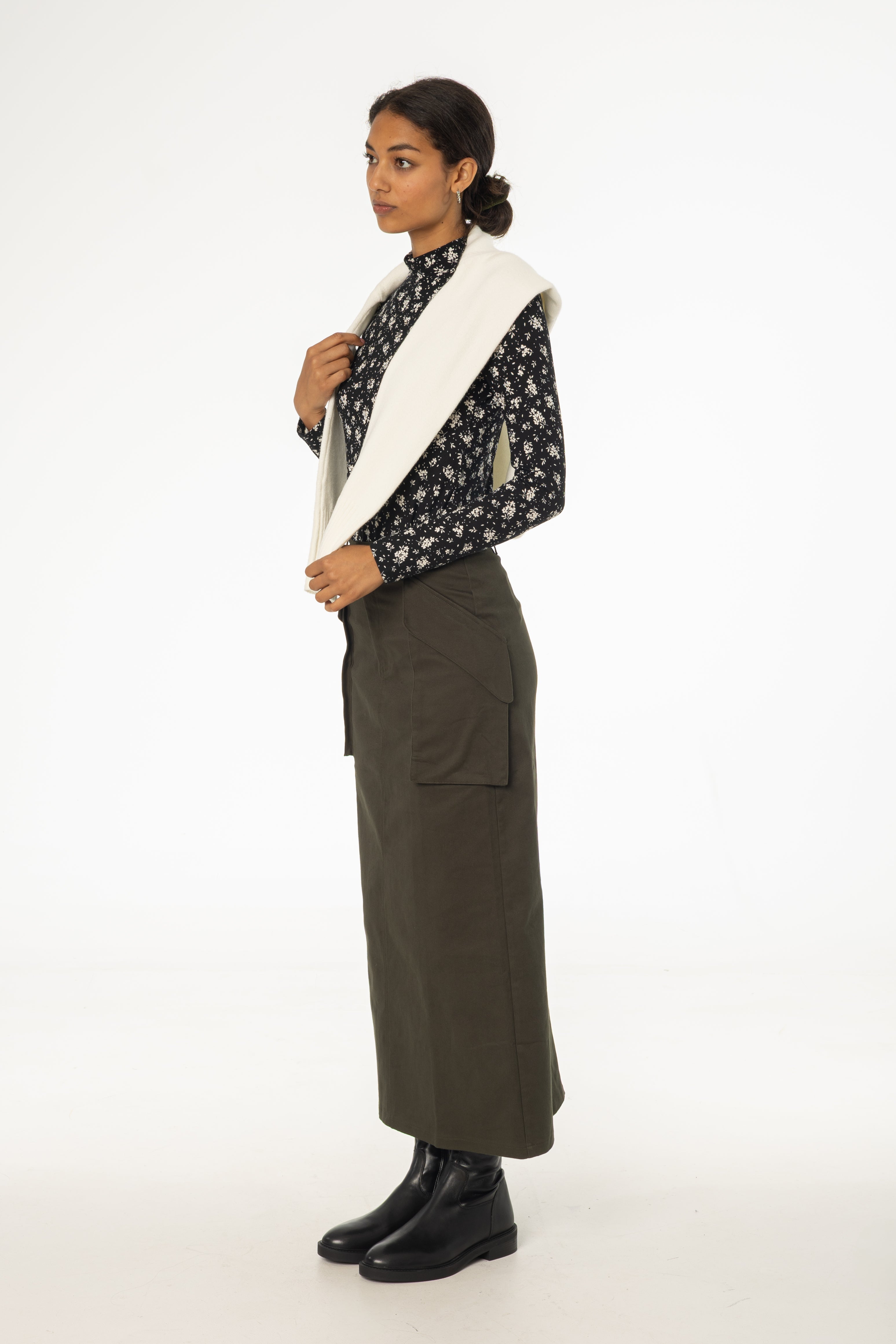 Olive Pocket Cargo Skirt