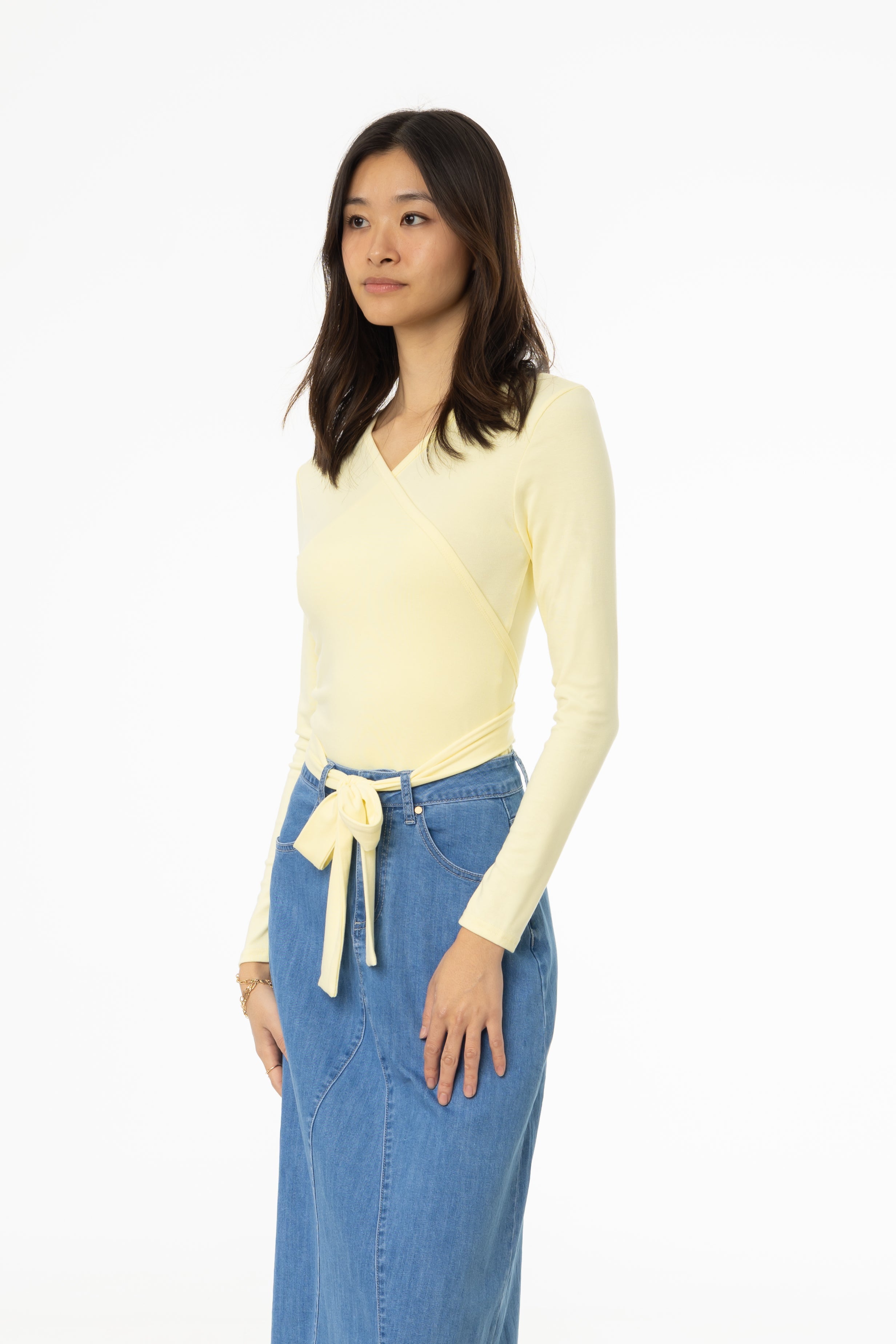 Pale Yellow Solid Wrap T-Shirt