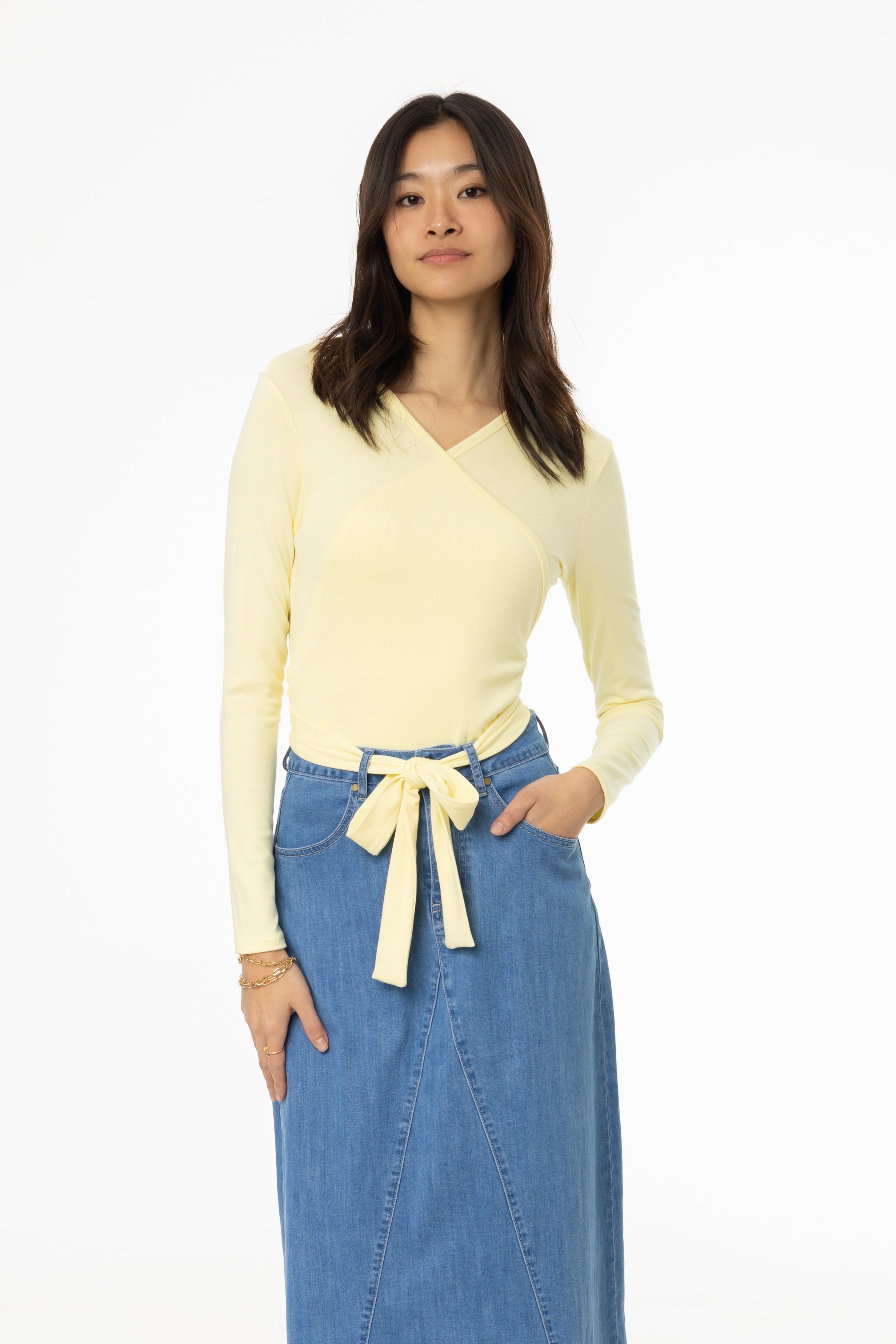 Pale Yellow Solid Wrap T-Shirt