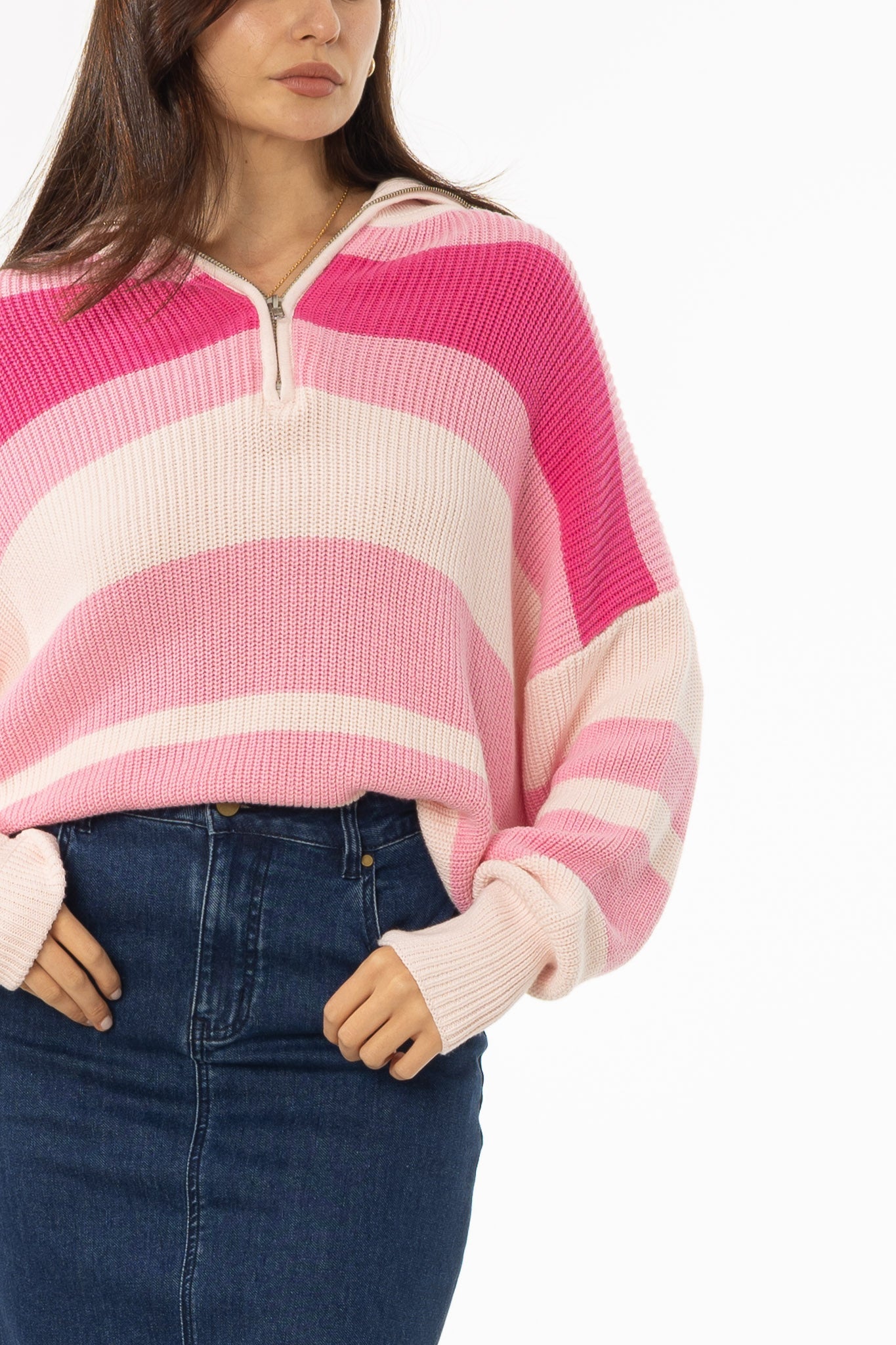 Pink Multi Stripe Collar Sweater