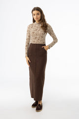 Brown Scalloped Edge Maxi Skirt
