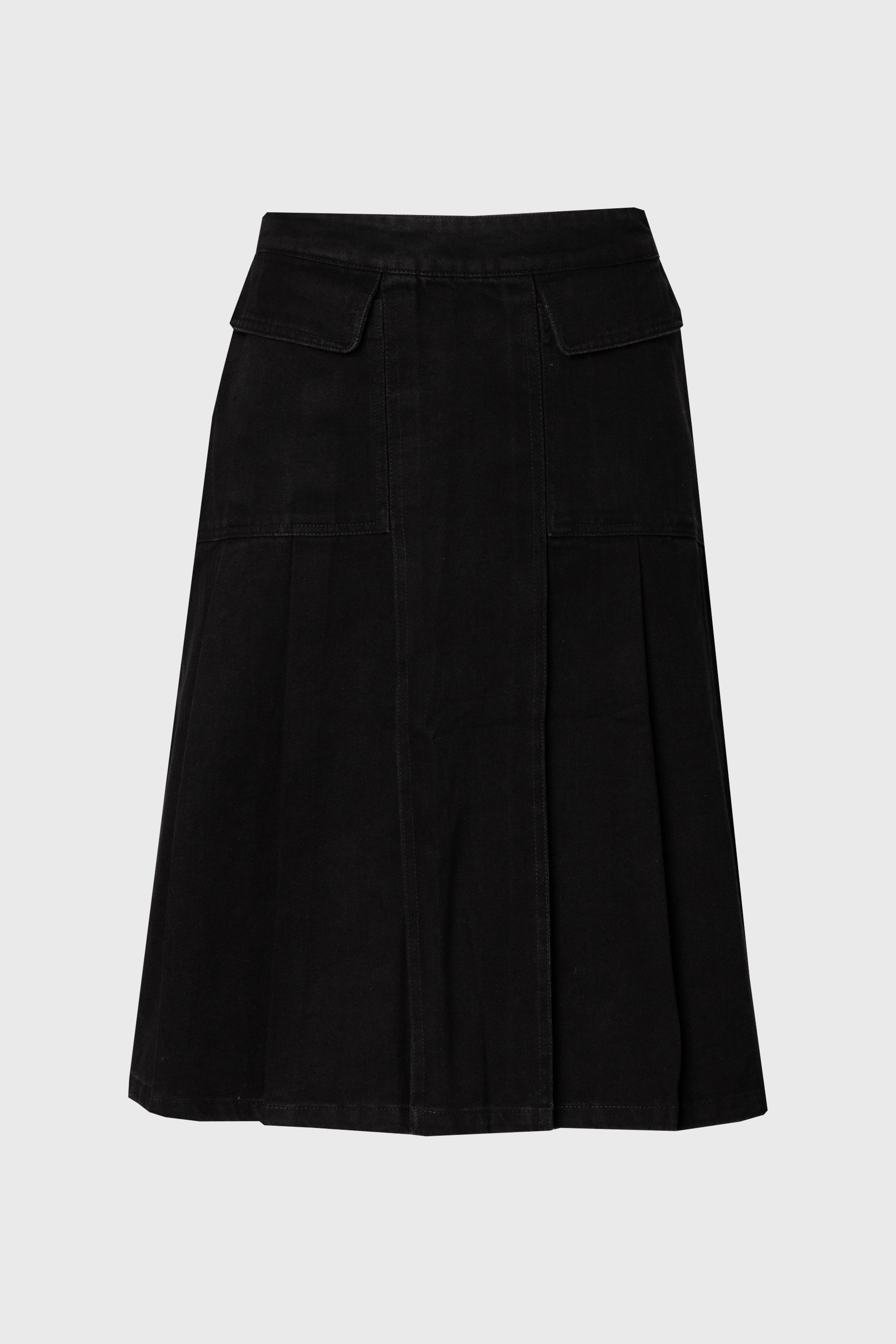 Black Half Pleat Cargo Denim Skirt