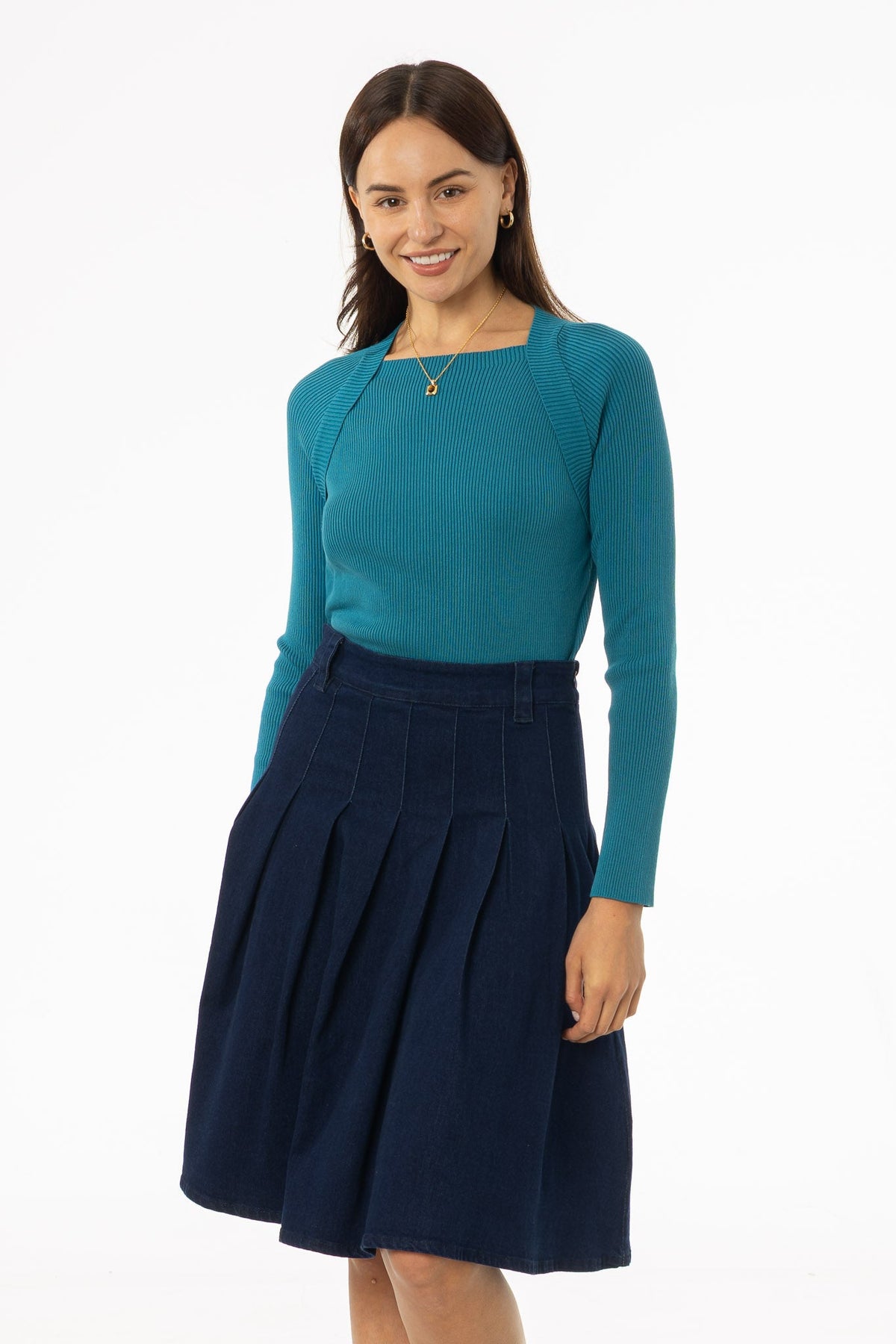 Teal Faux Shrug Knit Top