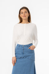 White Henley Dolman T-Shirt