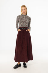 Burgundy Cargo Corduroy Maxi Skirt