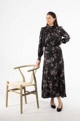 Black & Beige Asymmetrical Flare Skirt