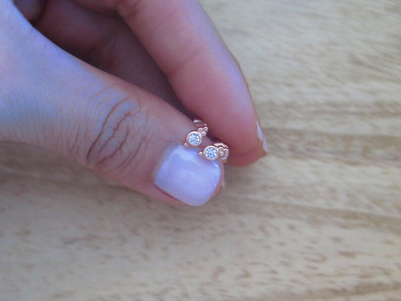 Silver milgrain stud earrings | Tiny stud earrings | Dainty stud earrings | Delicate stud earrings | Second hole | Minimalist earrings