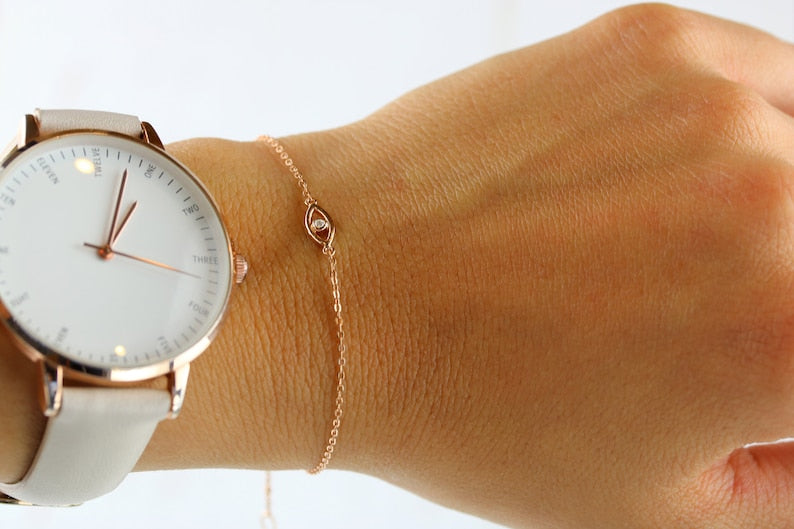 Sterling Silver Evil eye bracelet | Rose gold evil eye bracelet | Dainty evil eye bracelet | Tiny eye bracelet | good luck bracelet |