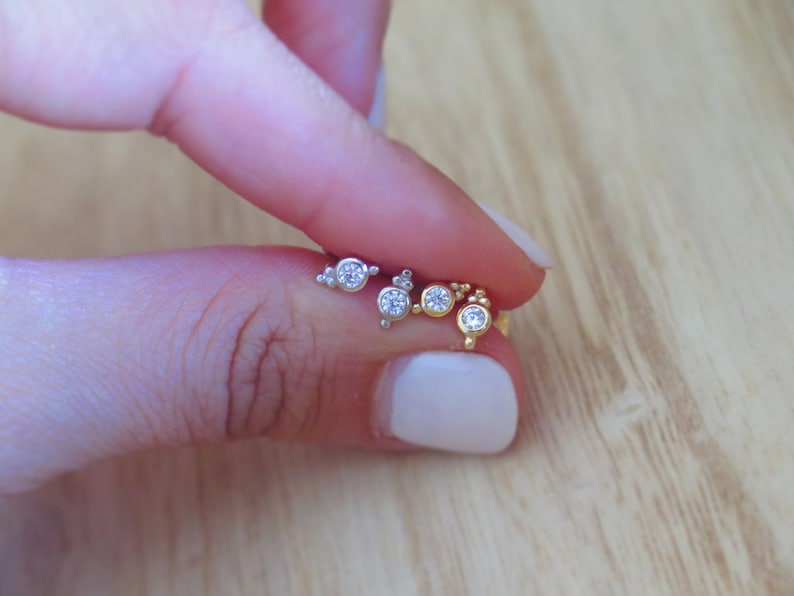 Silver milgrain stud earrings | Tiny stud earrings | Dainty stud earrings | Delicate stud earrings | Second hole | Minimalist earrings