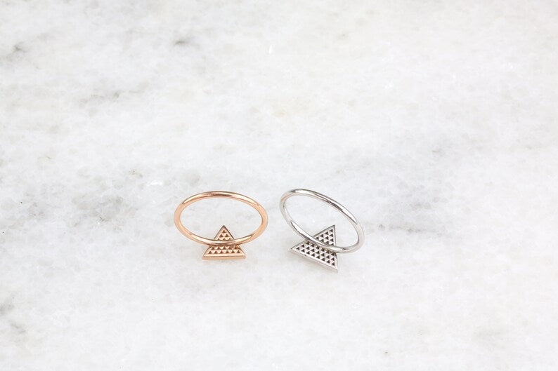 14kt Rose Gold / 14kt White Gold and Diamond ring | Diamond triangle ring | Pave triangle ring | Rose Gold and diamond ring | Modern dainty