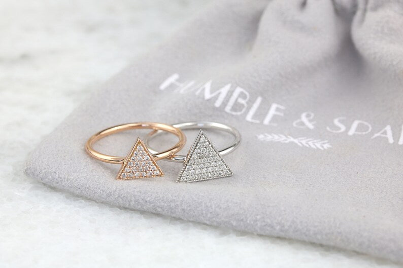 14kt Rose Gold / 14kt White Gold and Diamond ring | Diamond triangle ring | Pave triangle ring | Rose Gold and diamond ring | Modern dainty