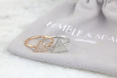 14kt Rose Gold / 14kt White Gold and Diamond ring | Diamond triangle ring | Pave triangle ring | Rose Gold and diamond ring | Modern dainty