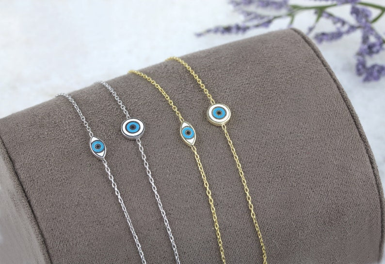 Sterling Silver evil eye bracelet | Enamel eye bracelet | Gold eye bracelet | Dainty evil eye bracelet | Good luck gift | push present