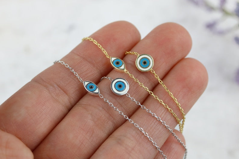 Sterling Silver evil eye bracelet | Enamel eye bracelet | Gold eye bracelet | Dainty evil eye bracelet | Good luck gift | push present
