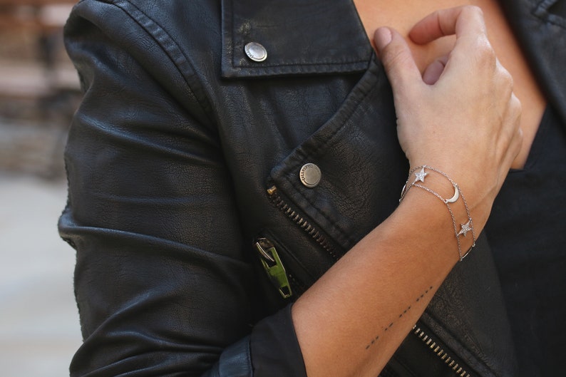 Sterling Silver Moon & Star bracelet | Unique and dainty bracelet | Open wide bracelet | Every day bracelet | Rose gold bracelet