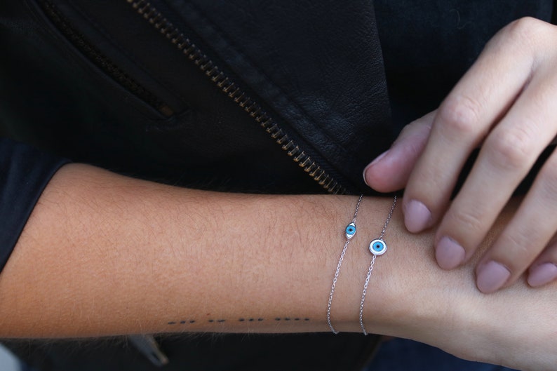 Sterling Silver evil eye bracelet | Enamel eye bracelet | Gold eye bracelet | Dainty evil eye bracelet | Good luck gift | push present