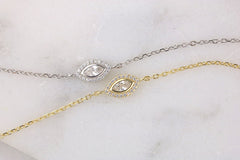 Sterling Silver / 14kt Gold plated marquise cubic zirconia eye bracelet | subtle evil eye | marquise gemstone bracelet | stackable bracelet