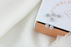 Sterling Silver Cubic Zirconia halo studs | simple studs with a halo | Silver studs | Hypoallergenic stud | small studs | second hole