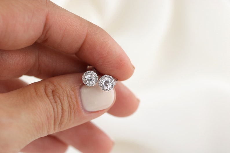 Sterling Silver Cubic Zirconia halo studs | simple studs with a halo | Silver studs | Hypoallergenic stud | small studs | second hole