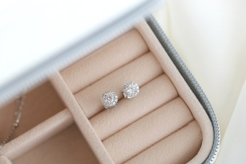 Sterling Silver Cubic Zirconia halo studs | simple studs with a halo | Silver studs | Hypoallergenic stud | small studs | second hole