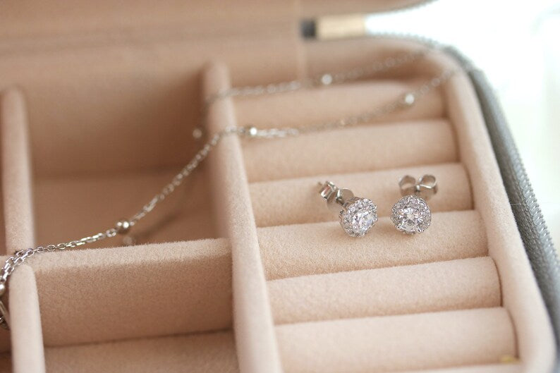 Sterling Silver Cubic Zirconia halo studs | simple studs with a halo | Silver studs | Hypoallergenic stud | small studs | second hole