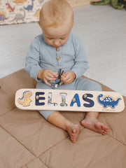 Wooden Name Puzzle First Birthday Gift for Baby Boy Cars Theme Toys Police and Fire Cars Montessori Puzzle for Toddler Birthday Gift