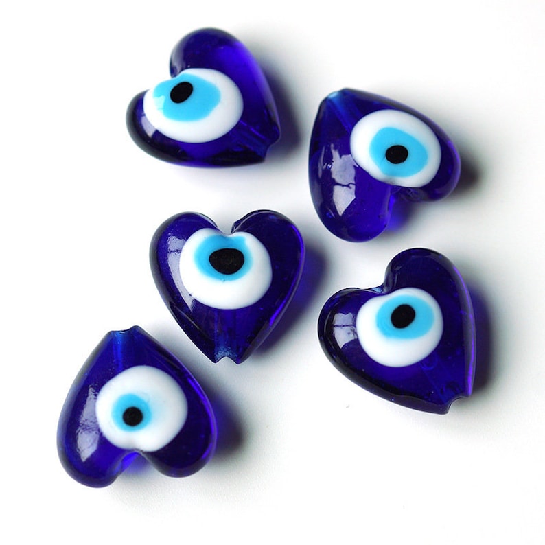 PERIMADE Turkish Evil Eye Necklace Charm • Blue Glass Evil Eye Bracelet Charm • Dainty Cute Heart Phone Pendant • Handbag Purse Accessories