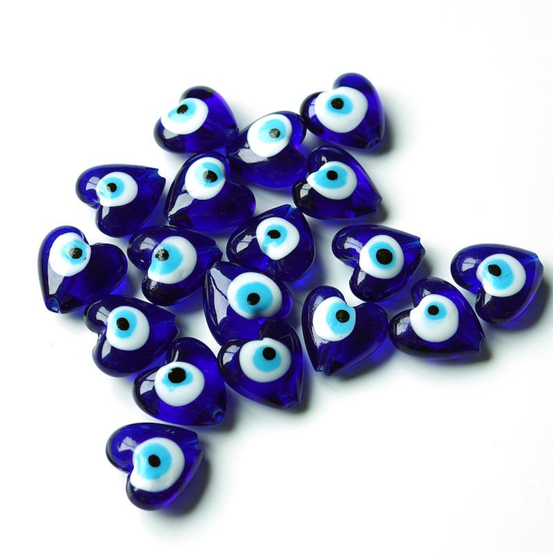 PERIMADE Turkish Evil Eye Necklace Charm • Blue Glass Evil Eye Bracelet Charm • Dainty Cute Heart Phone Pendant • Handbag Purse Accessories