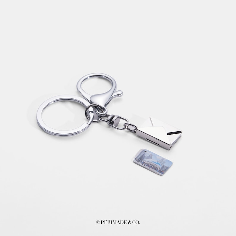 PERIMADE Custom Photo Locket Keychain • Gold Mail Envelope Picture Key Ring • Minimalist Pet Memorial Jewelry • Trendy Best Friend Gift