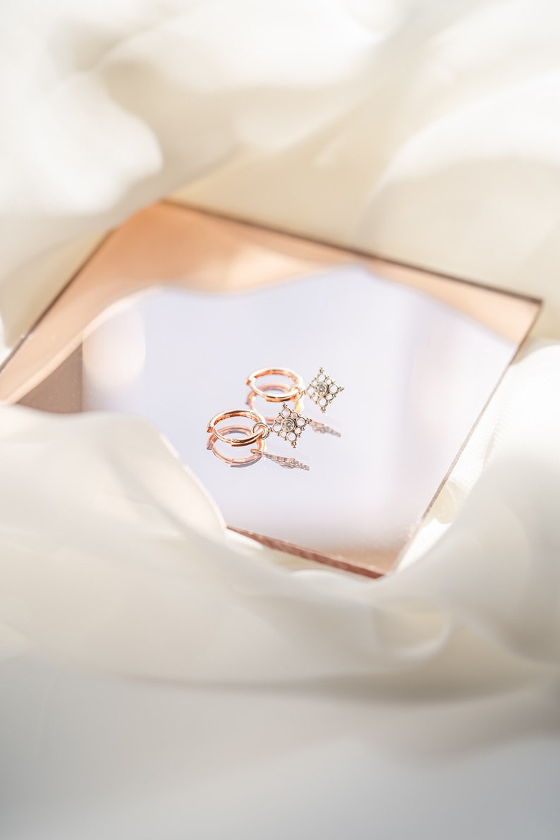 Silver / Rose Gold / Yellow Gold removable charm huggie earring | filigree huggies | vintage inspired jewelry huggies | two toned huggies |