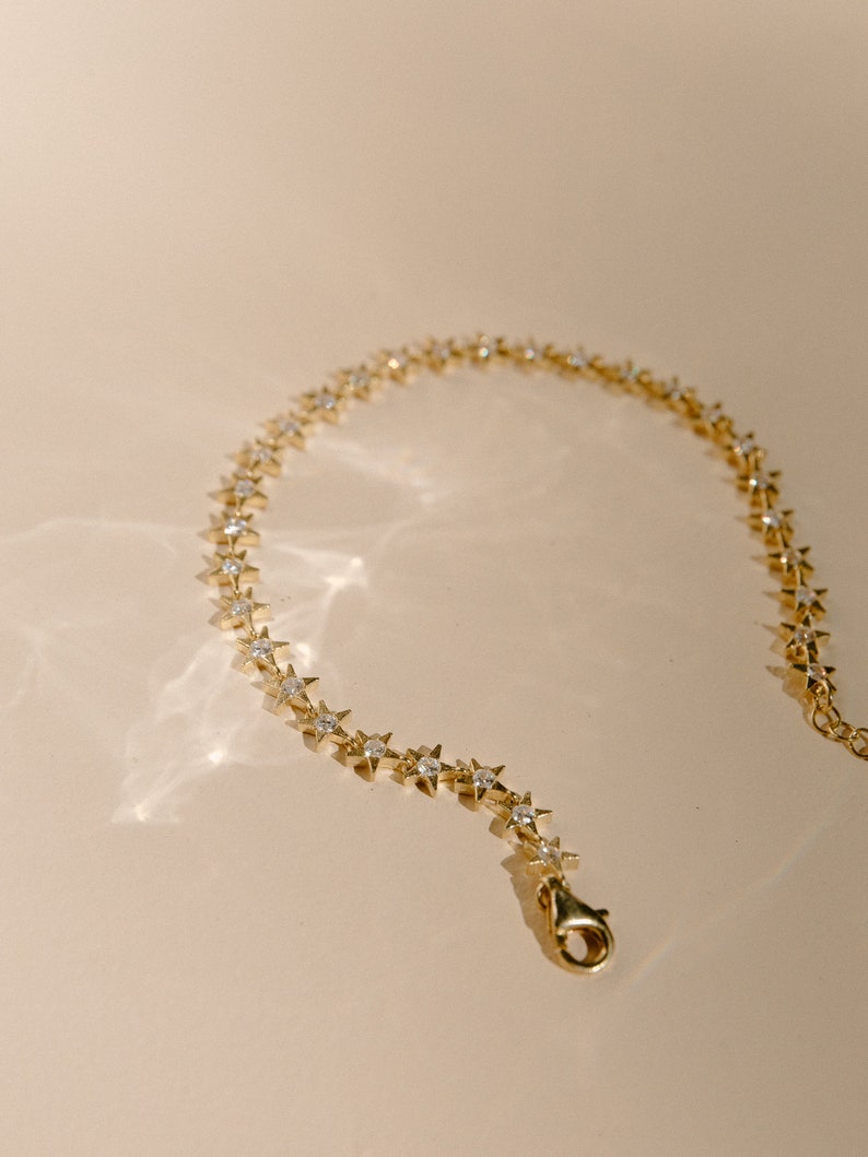 Sterling Silver / Gold eternity star bracelet - Cubic Zirconia star bracelet - unique star bracelet - stackable bracelet - silver star brace