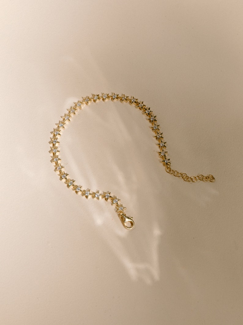 Sterling Silver / Gold eternity star bracelet - Cubic Zirconia star bracelet - unique star bracelet - stackable bracelet - silver star brace
