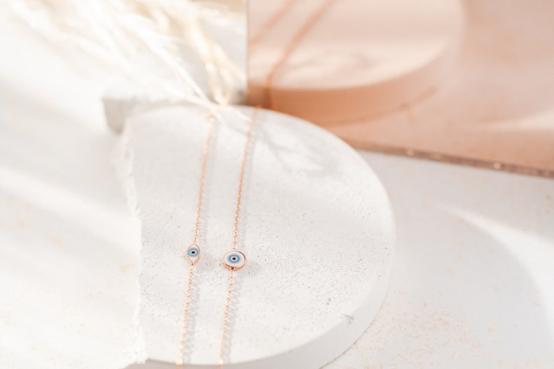 Sterling Silver evil eye bracelet | Enamel eye bracelet | Gold eye bracelet | Dainty evil eye bracelet | Good luck gift | push present