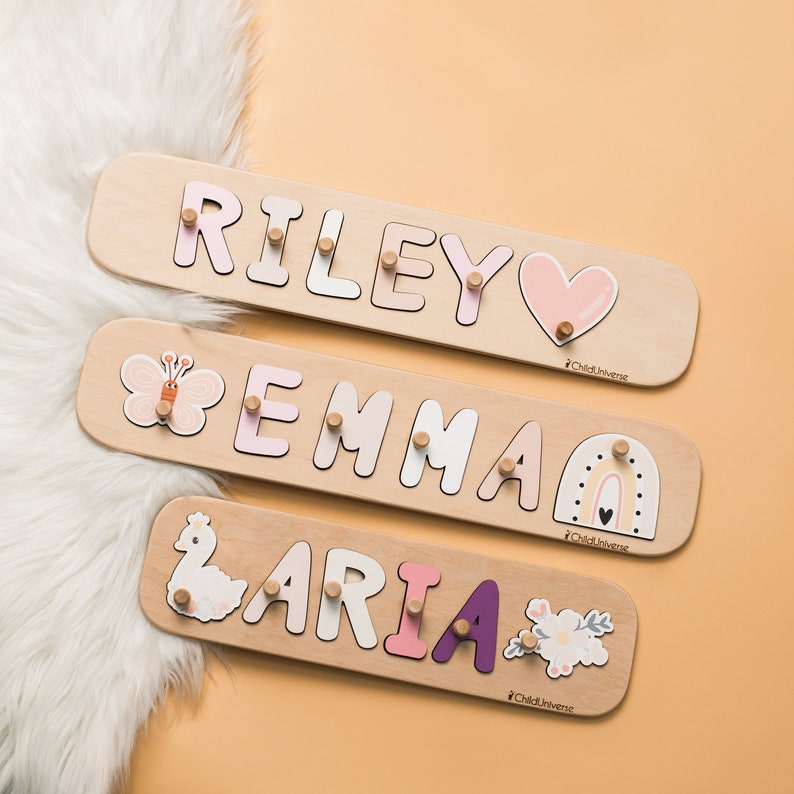 New Baby Gift Wood Name Puzzle for Toddler Montessori Puzzle, First Birthday Gift for Baby Boy Baby Girl, Wooden Toys, Custom Gift for Kids