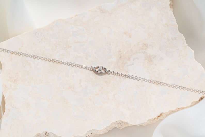 Sterling Silver Evil eye bracelet | Rose gold evil eye bracelet | Dainty evil eye bracelet | Tiny eye bracelet | good luck bracelet |