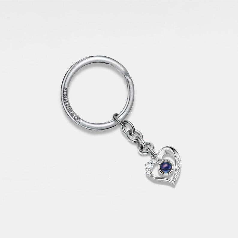 PERIMADE Silver Heart Projection Keychain • Custom Memorial Photo Key Ring • Personalized Picture Inside Jewelry • Trendy Best Friend Gift