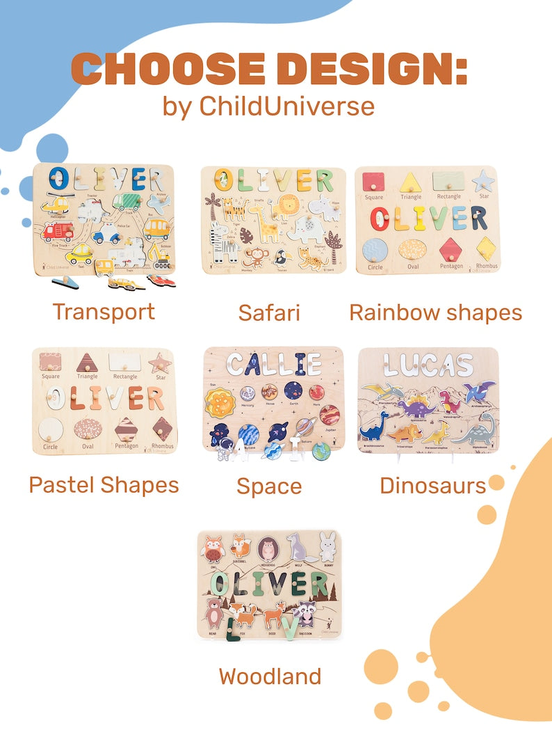 Safari Nursery Theme, Montessori Toys, Personalized Baby Gift, Jungle Animals Puzzle Board, Birthday Gift for Kids, Toddlers - ChildUniverse
