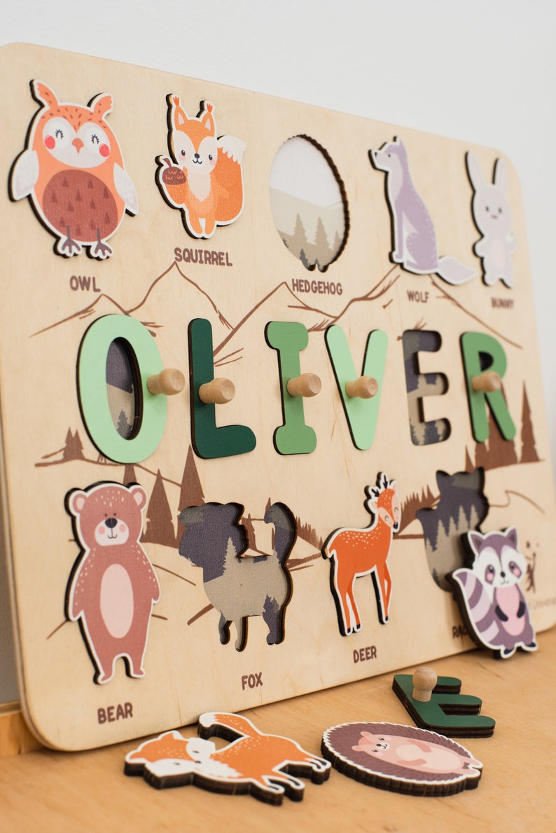 Wooden Toys for Children, Sensory Activity, Jungle Theme Nursery, Birthday Gift for Kids, Montessori Puzzle Board, Personalized Baby Gift,