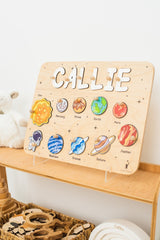 Space Name Puzzle Board, Custom Name Puzzle, Personalized Gift for Baby Boy, Space Planet Toys, 1st 2nd Birthday Baby Gift Child Universe