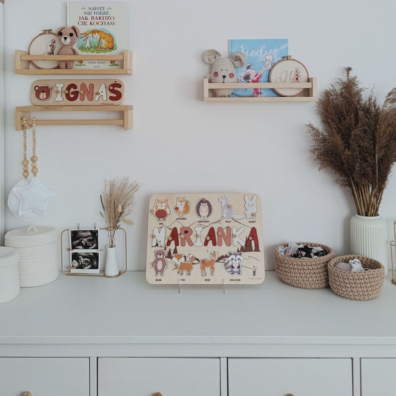 1st Birthday Gift, Woodland Animals Theme, Name Puzzle for Baby, Toddlers Toys, Personalized Baby Boy Gift, Montessori Toys Board, Kids Gift