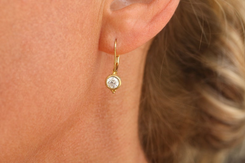 Sterling Silver cubic zirconia euro wire earrings - Lever back earrings - bridal earrings -Milgrain euro wire earrings - everyday earrings